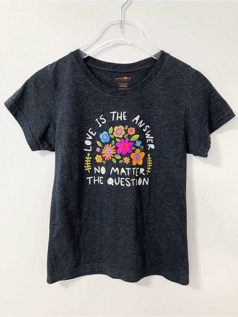 Natural Life | Gray Love Is The Answer Floral Tee S Artsy Boho Hippie Nature